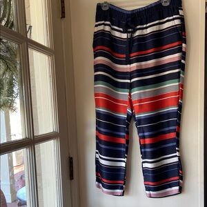 LOFT Blue and Red Ankle Cropped Pants with Vibrant Stripes